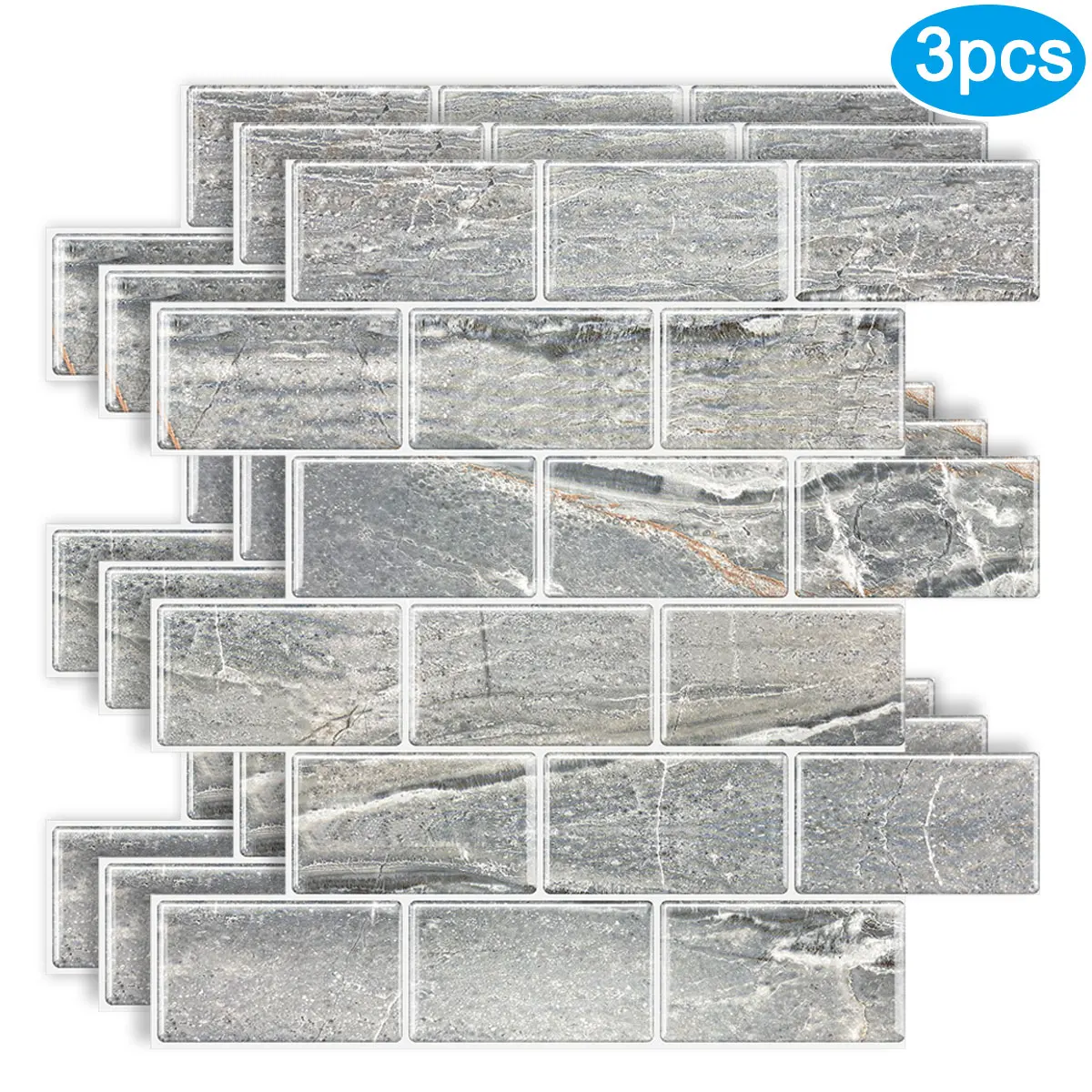 

Wostick 3 Sheets Peel and Stick Marble Brick Wall Tile Stickers 3D Waterproof Kitchen and Bathroom Backsplash Decor
