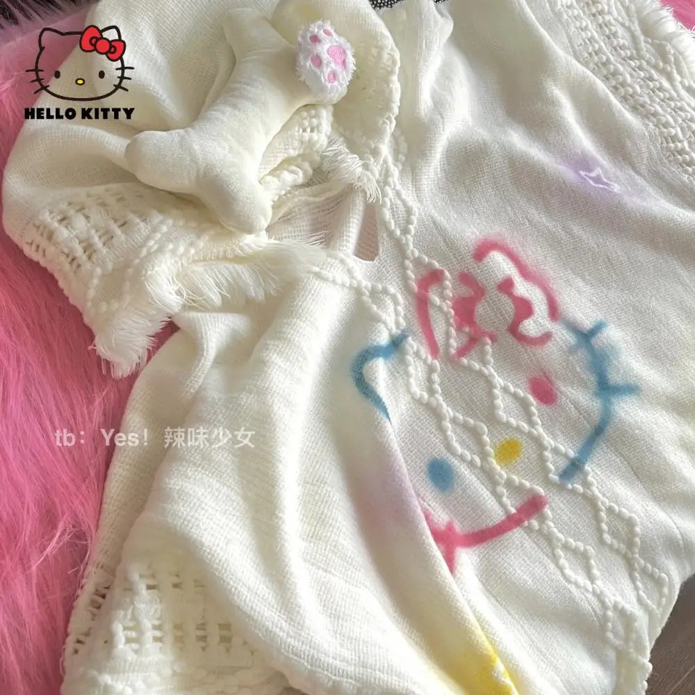 

Креативная накидка Hello Kitty, кавайное винтажное вязаное Женское пальто с капюшоном, свитер, осенне-зимняя одежда, декоративная куртка в подар...