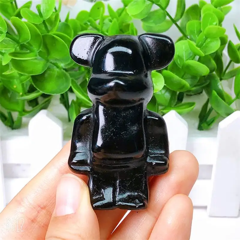 

6CM Natural Black Obsidian Cartoon Crystal Animal Beautiful Gemstone Crafts For Fengshui Home Decoration Collection 1pcs