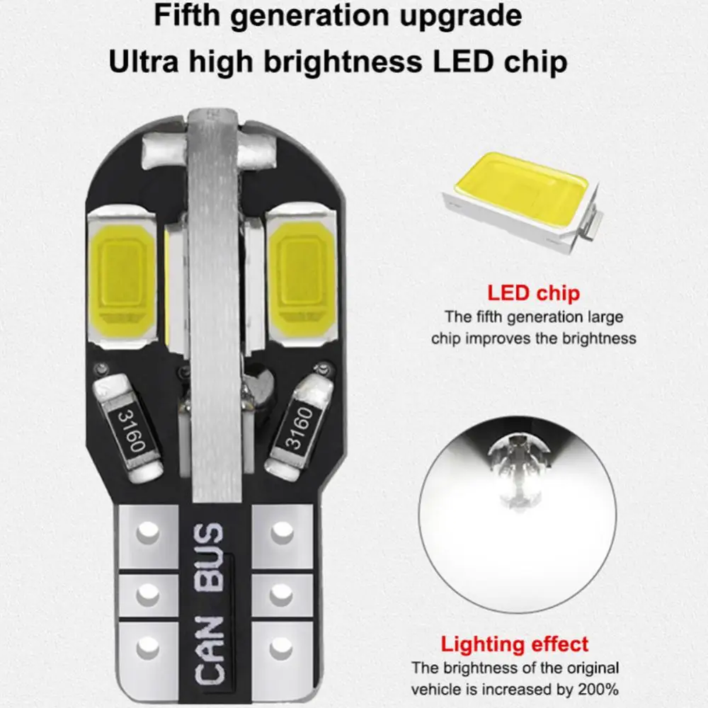

10 Pcs Signal Light Super Bright Reading Lights Universal Car Led Wide Light Car Accessories Plate Lights T10 Four-sided
