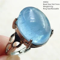 natural blue aquamarine oval ring adjustable crystal women men fashion jewelry silver clear aquamarine gemstone ring aaaaa
