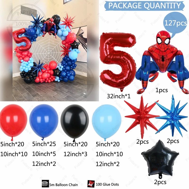127 шт. воздушные шары с Человеком-пауком гирлянда арочный комплект красные синие