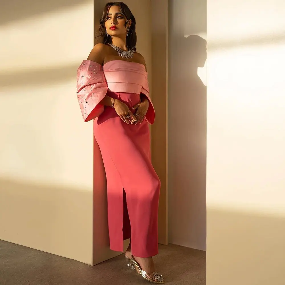 

Duricve Luxury Dubai Peach Pink Mermaid Off Shoulder Evening Dresses For Women 2023 Birthday Wedding Party Dresses Prom Gown