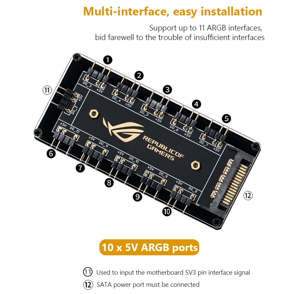4-контактный RGB-разветвитель для кабеля SATA 5 В с лентой и удлинителем |