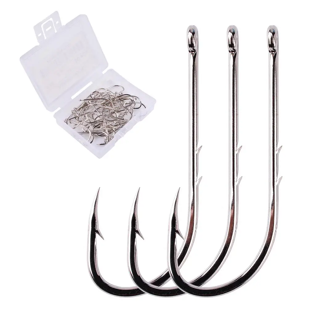 50pcs/ Box Long Shank Fishing Hook 1#-10# Fish Hooks High Carbon Steel Sharp Barbed Offset Narrow Bait Hook Fishhook
