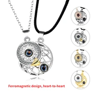 romantic 100 languages i love you sun moon projection necklaces 925 siver chian couple pendant necklaces charm gifts