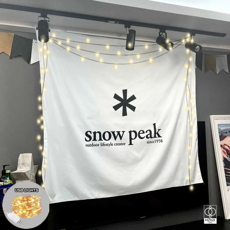 

Snow Piek Backgound Tapestry with Lights Nordic Minimalist Alphabet Style Polar Bear Tapestries Bedroom Decoration Home Decor