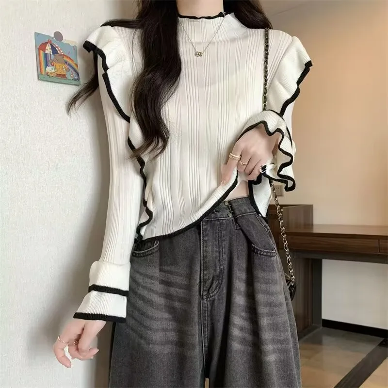 Женский трикотажный свитер-водолазка элегантная облегающая вязаная кофта с