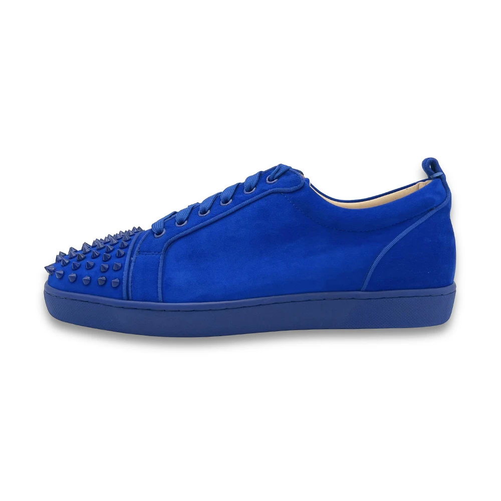 

Luxury Designer Blue Calfskin Suede Leather Casual Shoes Low Top Rivet Stud Sneakers Women Men Sport Flat Shoes Trainers