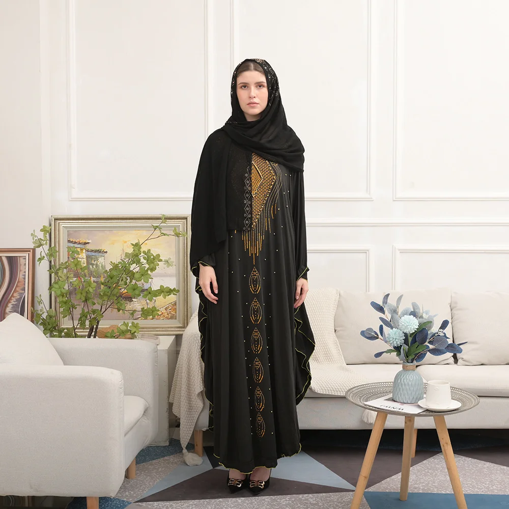 

Мусульманская абайя с длинными рукавами «летучая мышь», Дубайский Арабский исламский свободный ночной халат, длинное платье, юбка с круглым вырезом, Турецкая одежда из Турции