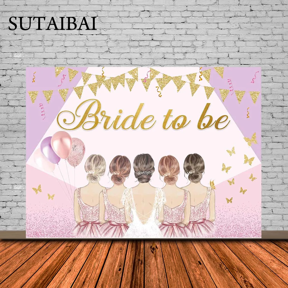 

Bride To Be Backdrop Bridal Shower Engagement Pink and Purple Photography Background Balloons Butterfly Wedding Party Banner