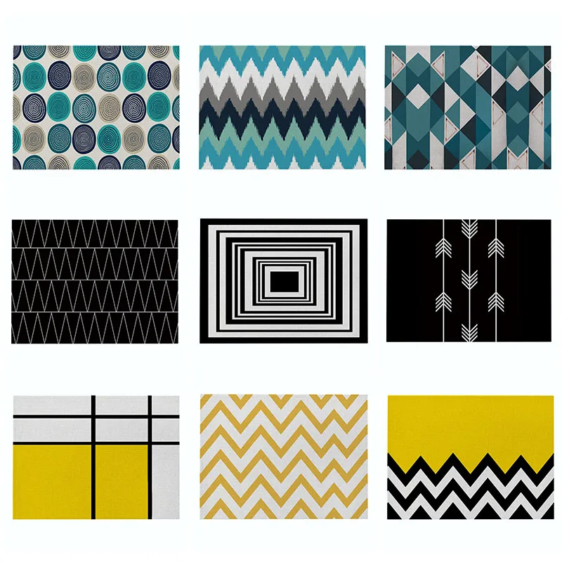 

1PC Linen Dining Table Mats Geometric Stripe Printed Kitchen Placemat 42X32CM Coasters Pads Bowl Cup Mat Home Decor