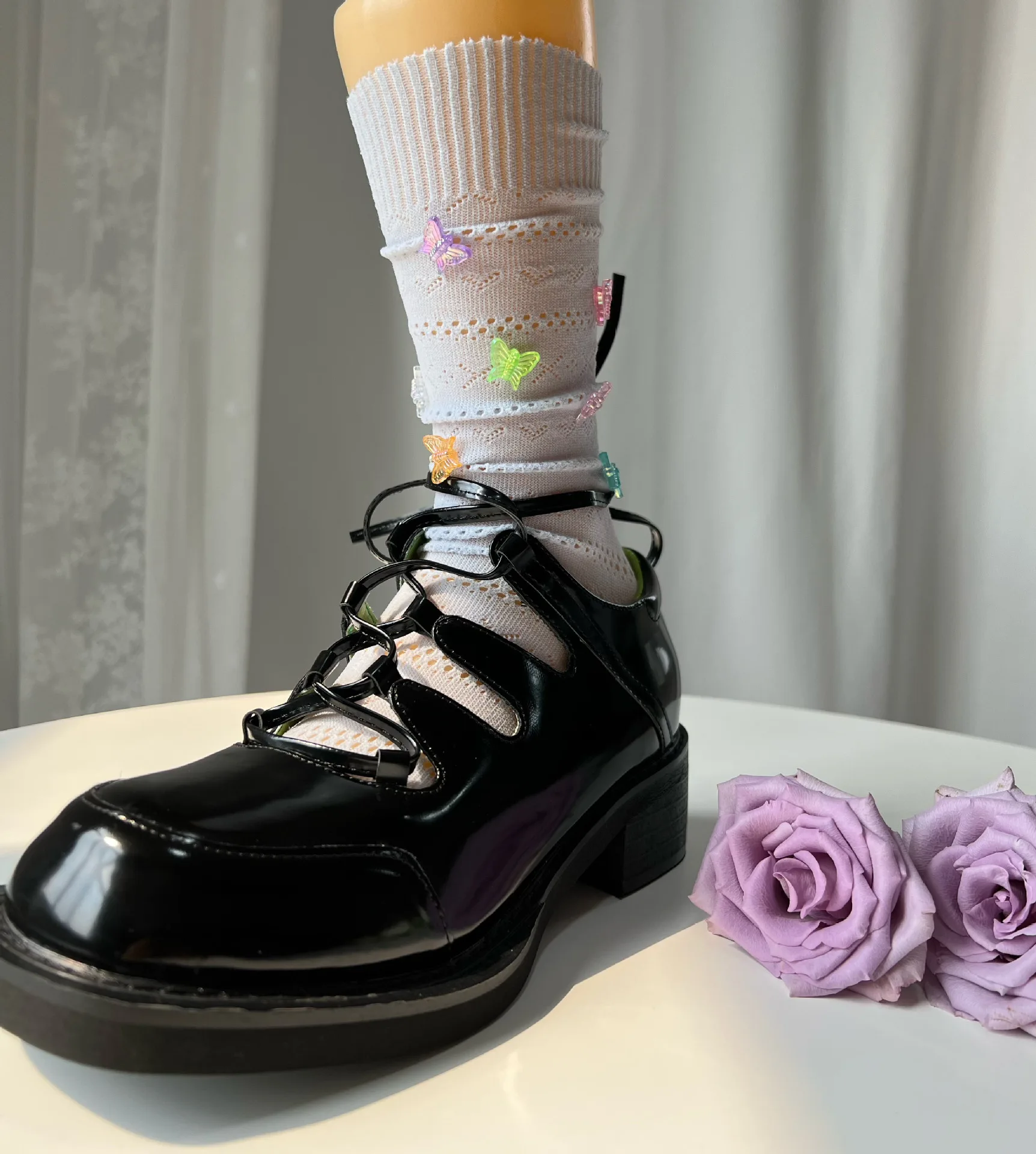 Summer Day Limit From Dynamic Color Polarized Butterfly Girl Lovely Candy Color Hollow Out Fishing Nets Crus Heap Heap Socks