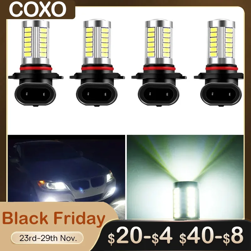 

4pcs 9005 HB3 9006 HB4 LED Car Fog Lamp Anti Fog Light Bulb High Quality 5630 33SMD Led Car Lights 6000K White