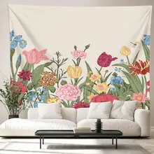 Beautiful Flowers Tapestry Wall Hanging Botanical Celestial Floral Wall Tapestry Hippie Wall Carpets Dorm Decor Picnic Mat (1)