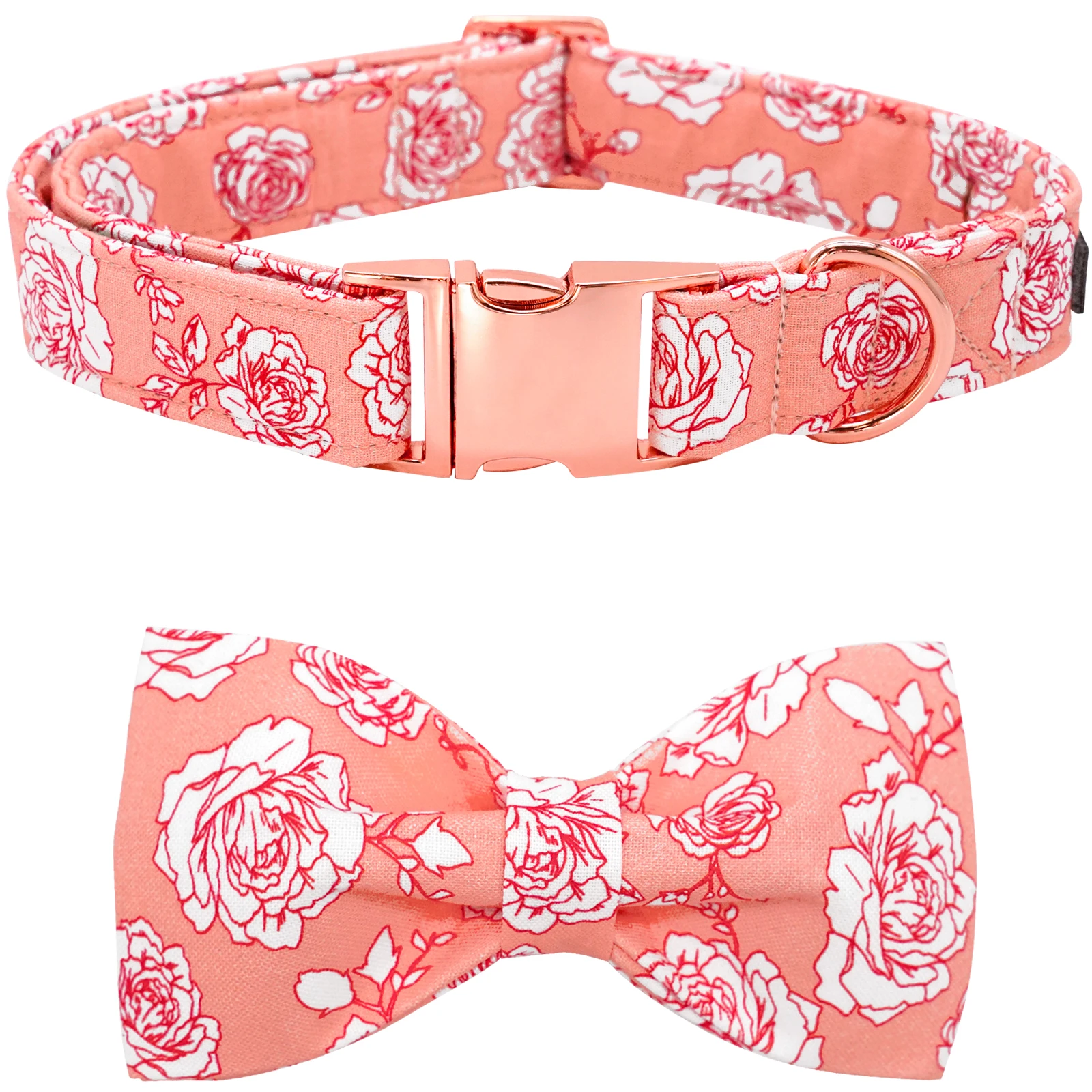 

Elegant little tail Floral Rose Print Dog Collar Adjustable Soft Dog Collar with Bowtie Girl Pet Collar Leash