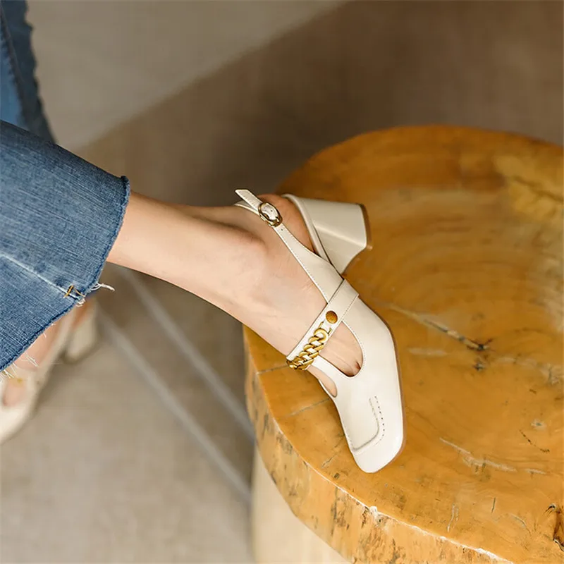 Женские туфли из натуральной кожи туфли-лодочки с квадратным носком на толстом