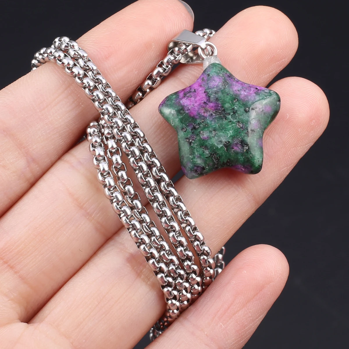 

Natural Stone Pentagram Pendant DIY Men's and Women's Yellow Jade Necklaces Pendant Gift 20*20mm Stainless Steel Chain 60cm