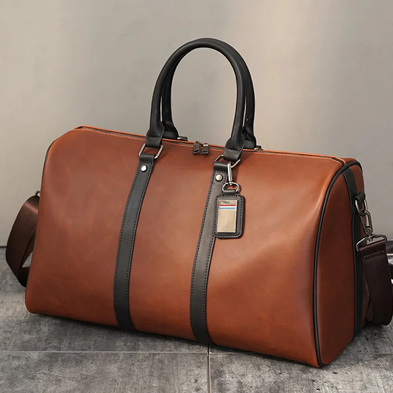 Retro Business Crazy Horse Leather Travel Handbags Large Capacity Men Women Duffle Pack Casual Fitness Luggage Shoulder Bag