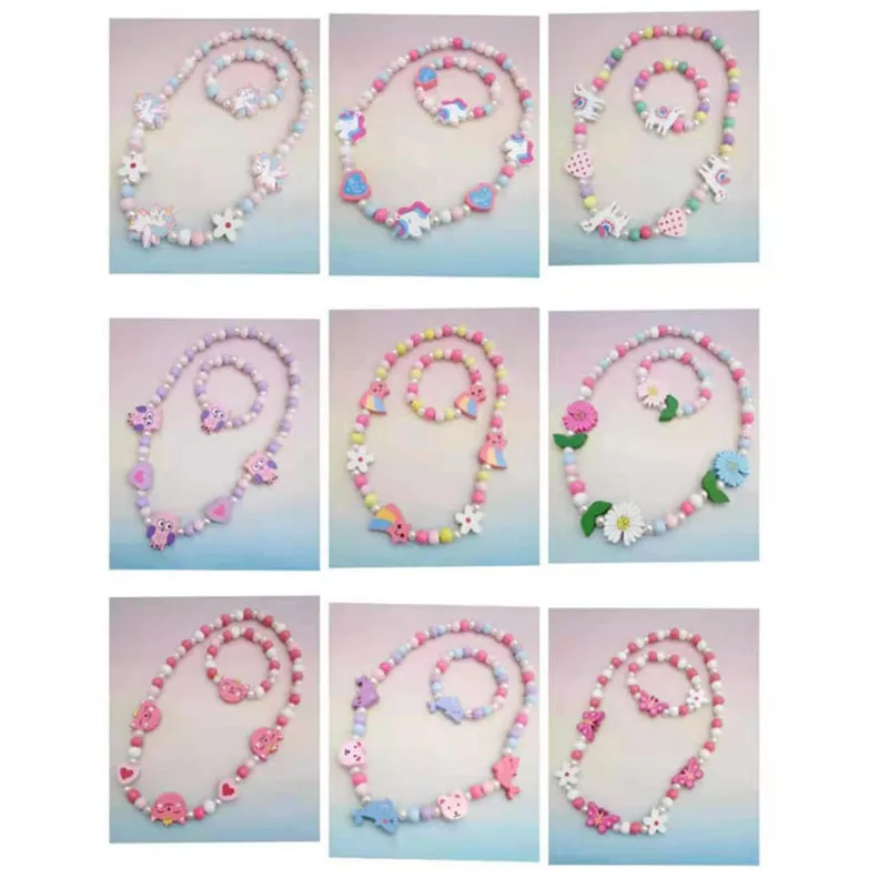 Новый детский свитер ожерелье браслет мультяшный цветной деревянный единорог