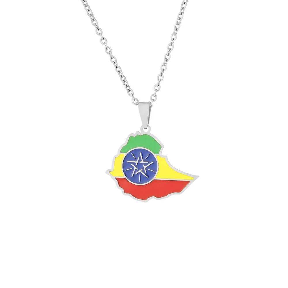 

Ethiopian Map Flag Stainless Steel Pendant Necklace for Women Girls Gold Silver Color Charm Fashion Female Choker Jewelry Gift