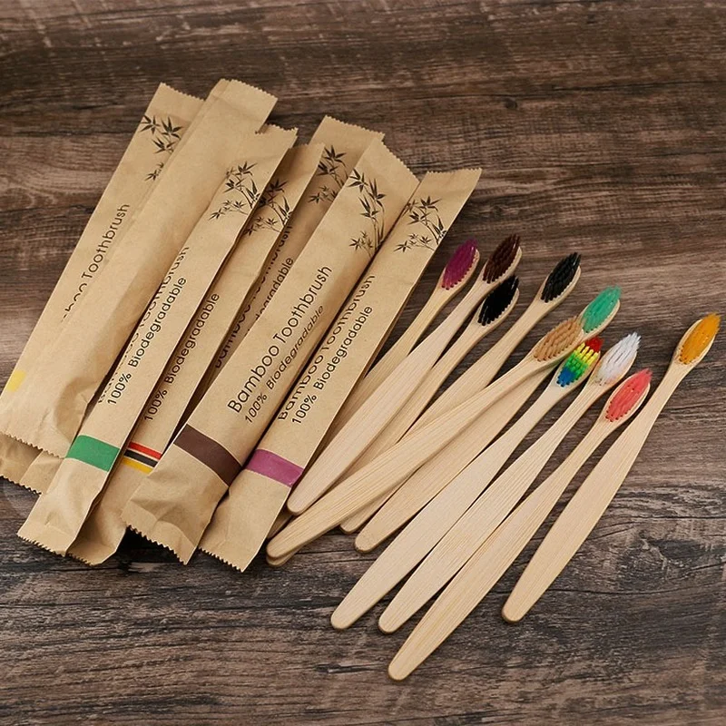 

20PCS Biodegradable Bamboo Toothbrush Teeth Colorful Bristle Natural Bamboo Tooth Brush Dental Eco Bambou Toothbrushes