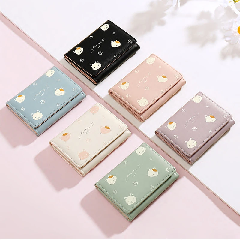 

Fashion Cat Prints Pattern Small Wallets Women Soft Leather Card Holder Purses Female Wallets High Quality Ladies Purse