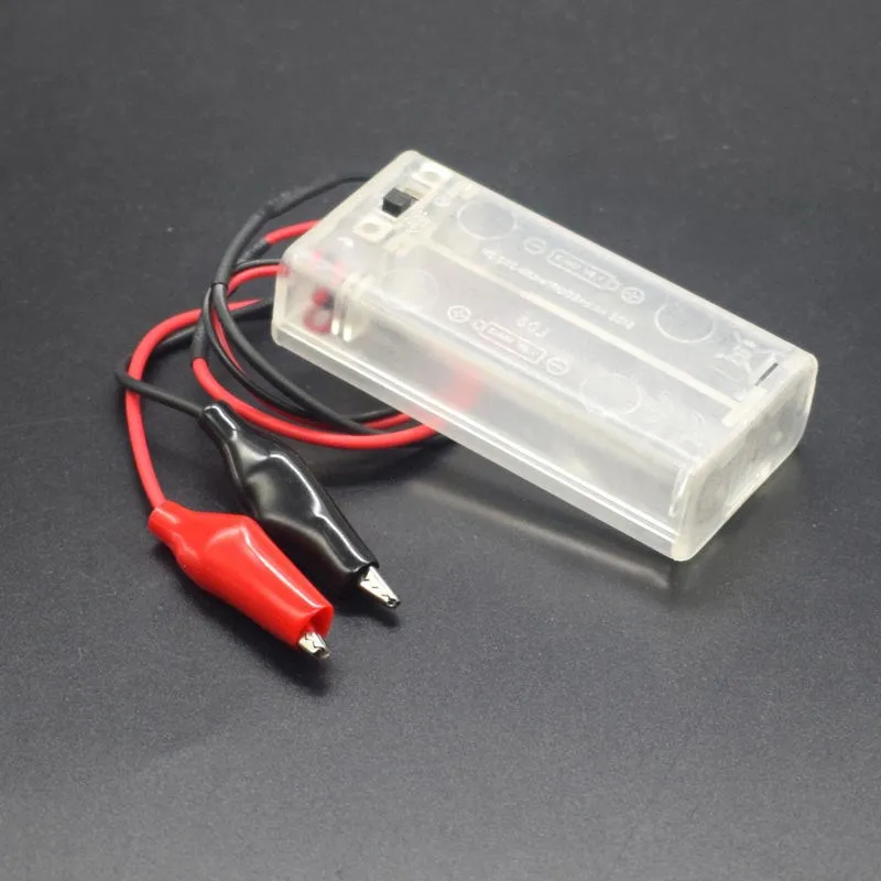 30pcs/lot 2 AA 3V Battery Holder Storage Box Case With Switch 2 Slots 2A Batteries Cover Shell With Alligator Clips Transparent