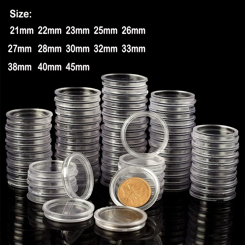 10/25Pc 21/22/23/25/26/27/28-45mm Transparent Round Coin Box Capsules Storage Coin Collection Holder Containers Home Supplies