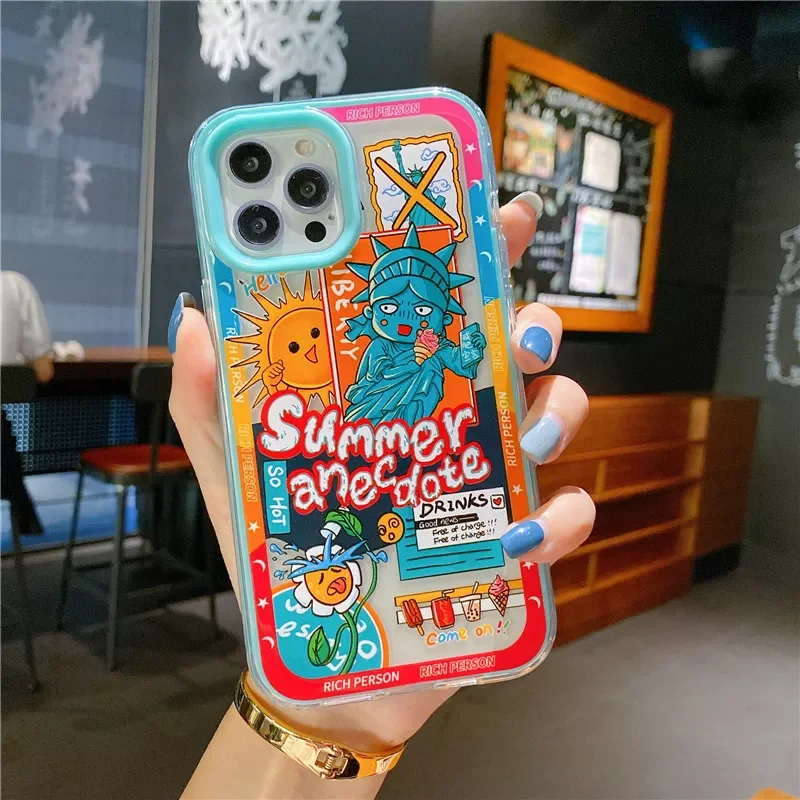 

2022 Trend for iPhone 11 12 Pro Max 13 XR X XS 7 8 Plus Summer atmosphere Back Cover Super cute Retro cartoon soft silicone case