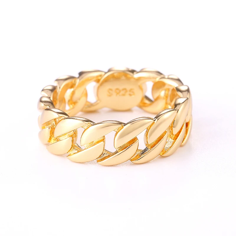 

MISANANRYN Men's Cuban Link Ring 925 Silver Plating Punk Chain Finger Rings for Men Fine Jewelry Big Size Couple Ring