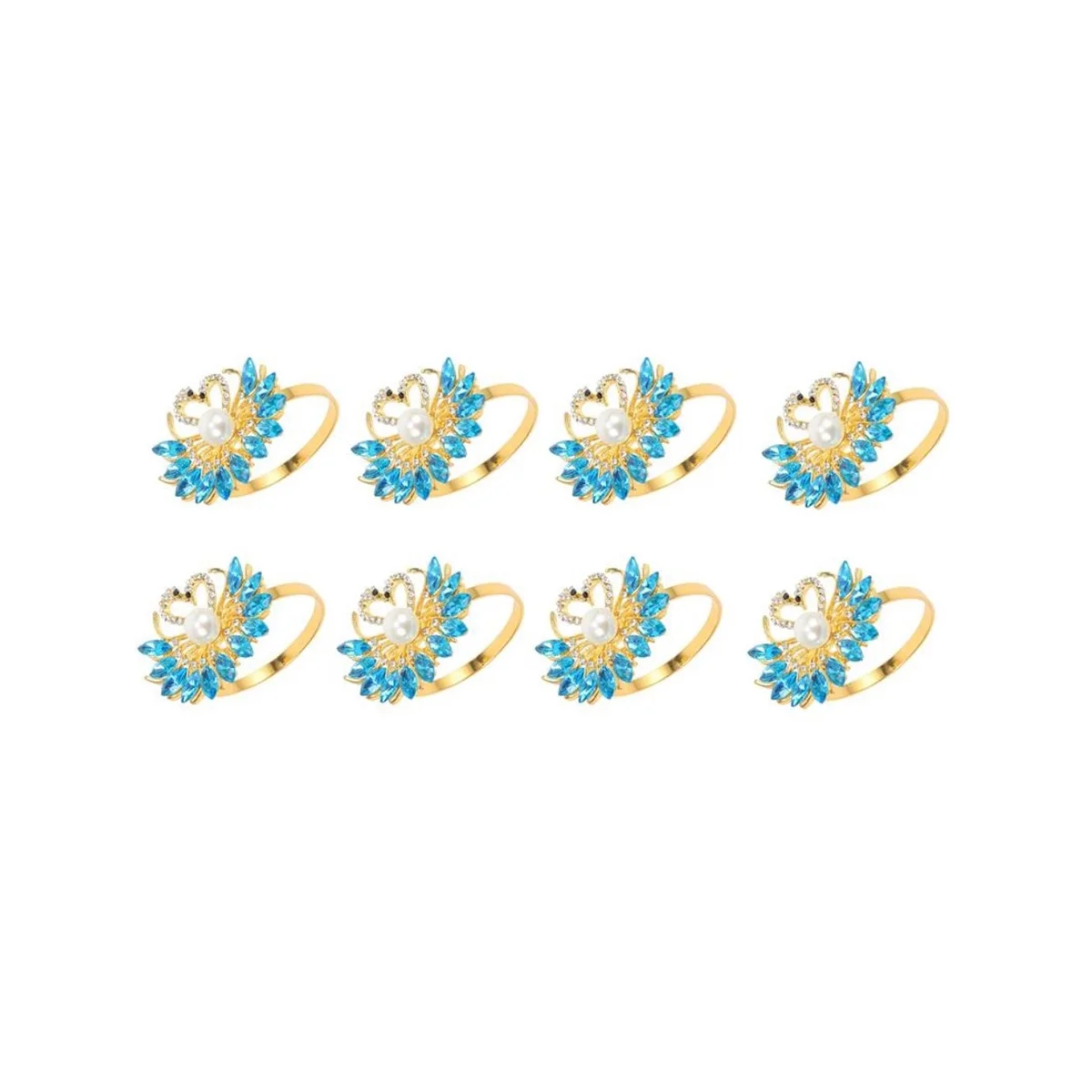 

8Pcs Valentine's Day Gift Blue Napkin Ring, Exquisite Swan Napkin Ring with Blue Rhinestones,Tabletop Decoration