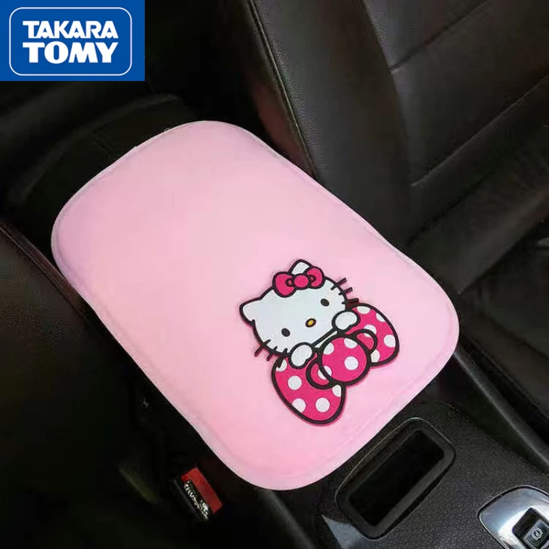 

TAKARA TOMY Cartoon Cute Hello Kitty Car Armrest Box Ice Velvet Plush Doll Central Armrest Girls Car General Decoration
