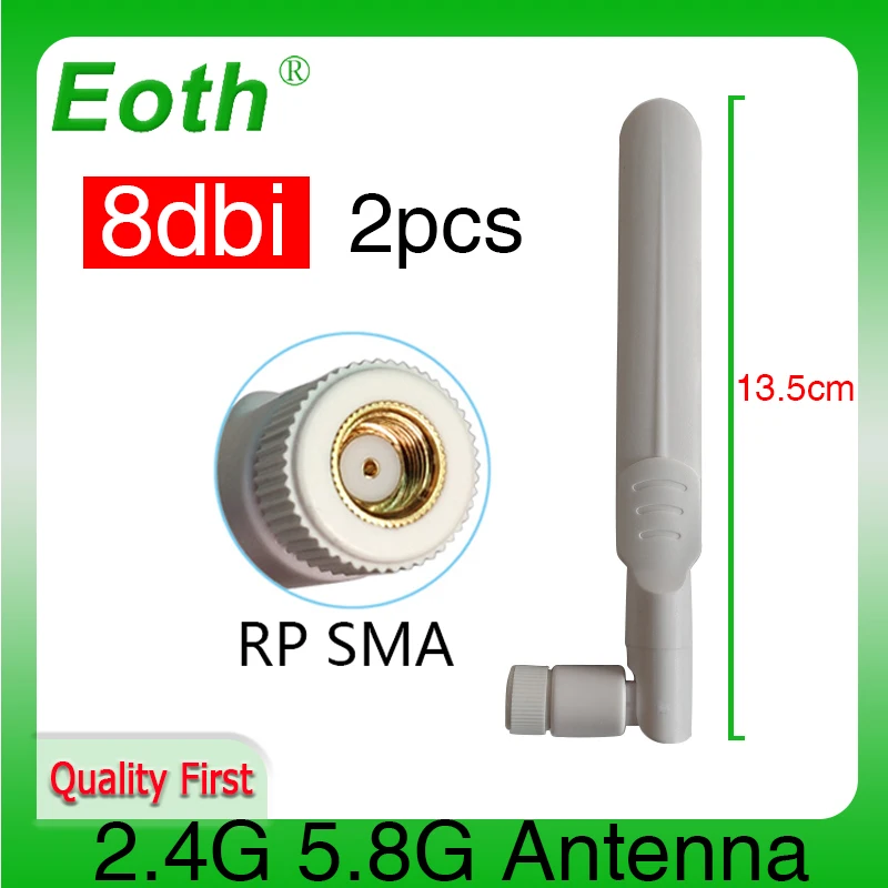 EOTH 2pcs 2.4g5.8g antenna 8dbi sma female wlan wifi dual band antene iot module router tp link signal receiver antena high gain