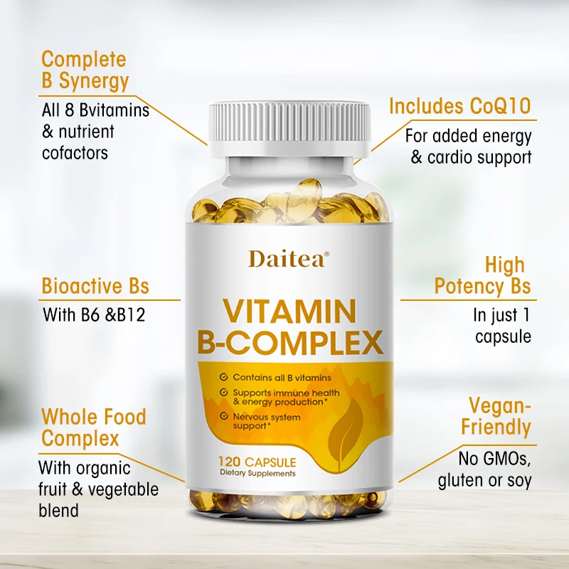 

Complex Vitamin B Capsule B12 B1 B2 B3 B5 B6 Q10 Support Better Moods Assists Nervous System Health &Energy Supplement