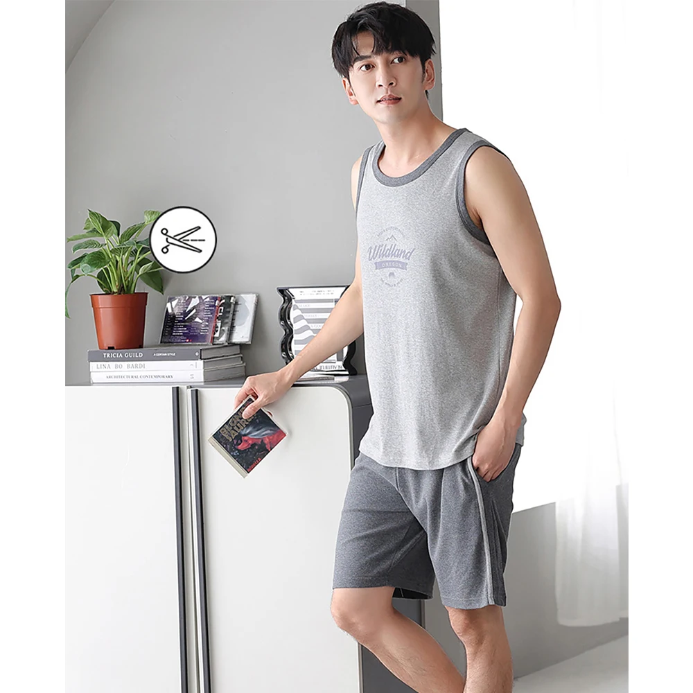 4XL Couple Cotton Sleeveless Pajama Sets Women's Summer Casual Letters Print Tank Crop Top+Elastic Shorts Suit pijamas femininos