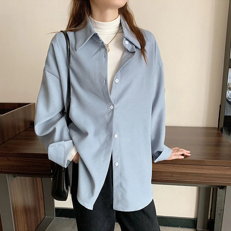 

Women Clothing 2021 New Korean Fashion Shirt Blouse Literature and Art Casual Solid Chiffon Shirt Long Sleeve Office Loose Top