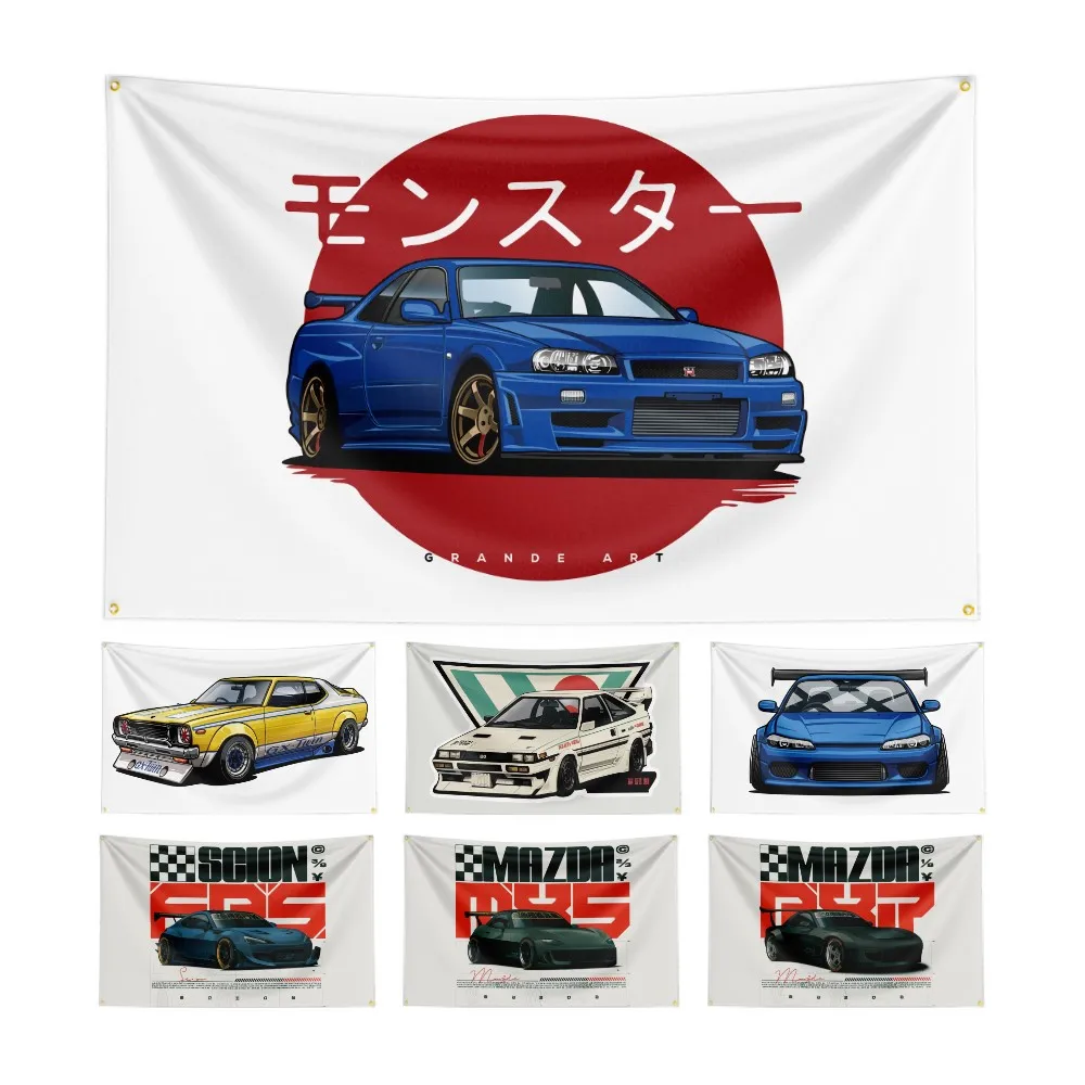 

3X5Ft Skyllne Gtrs 35 Generatlon Evolutlon Eat Sleep JDM Flag Polyester Dlgltal Prlntlng Car Tunlng Culture Banner For Decor ft