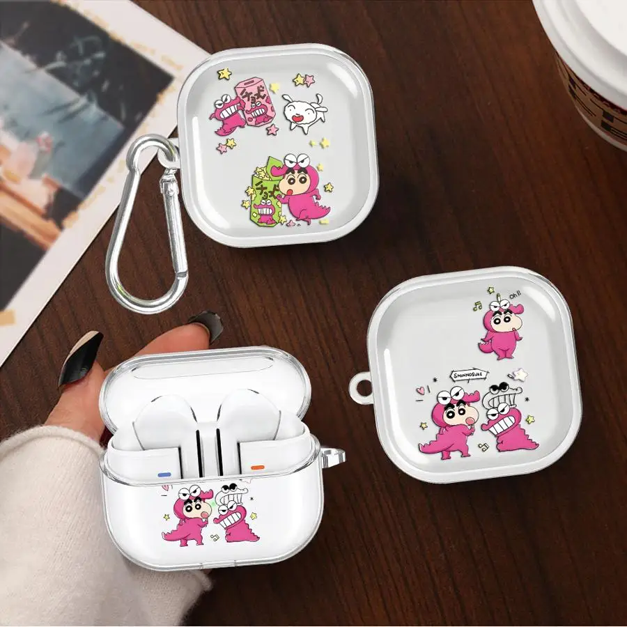 Фото Чехол для наушников Samsung Galaxy Buds 2 4Pro 4 Pro 3 FE 2Pro 3Pro Live, прозрачный чехол для наушников с крючком, аниме Crayon Shin-Chan №1