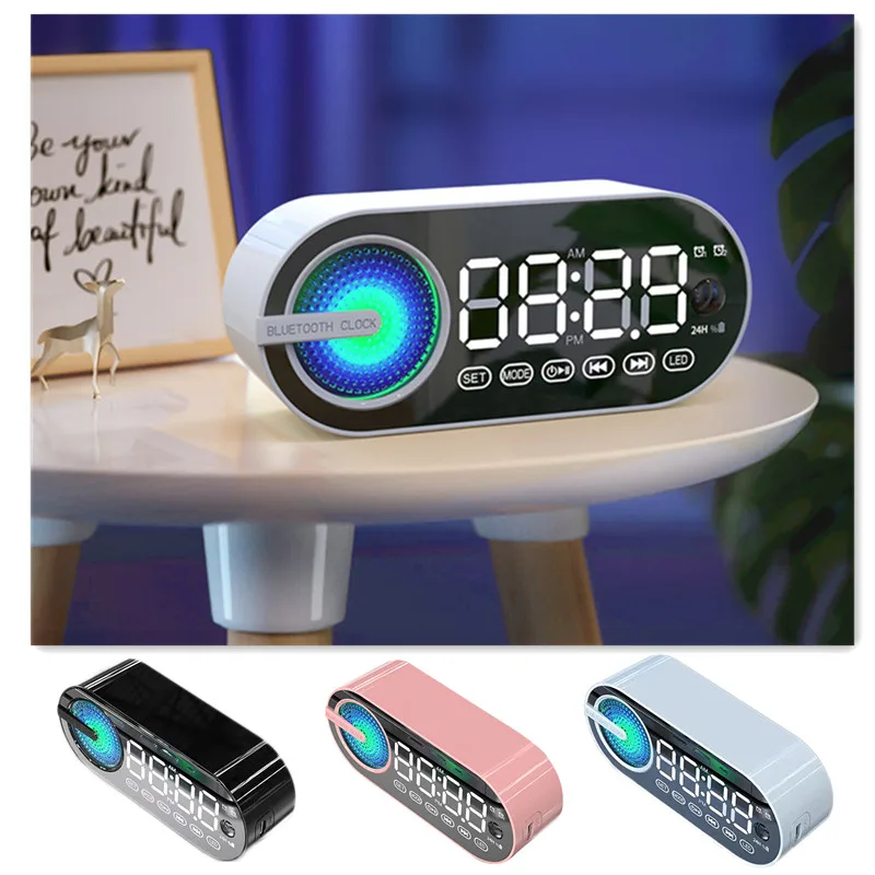 

Часы светодиодные зеркальные с Bluetooth-динамиком, цифровой будильник со вставкой для карты, большой дисплей, настольные прикроватные часы для...