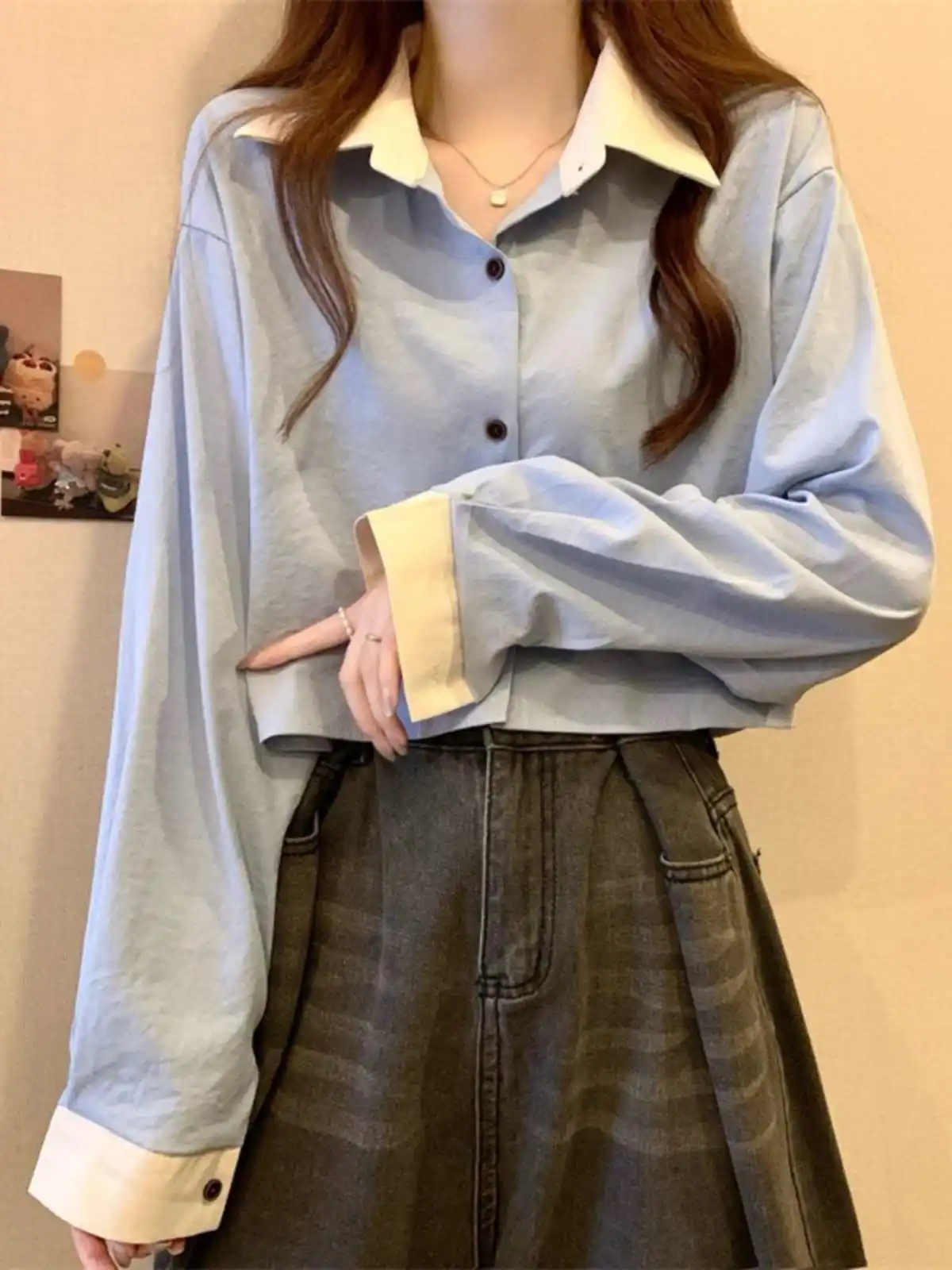 Корейская серия La Chabell рубашки с длинными рукавами в тон женские осенне-зимние 2024