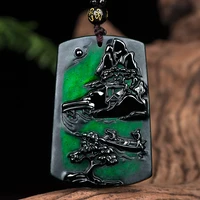 burmese jade landscape pendant black natural emerald jewelry carved charms men jadeite fashion stone luxury necklace charm