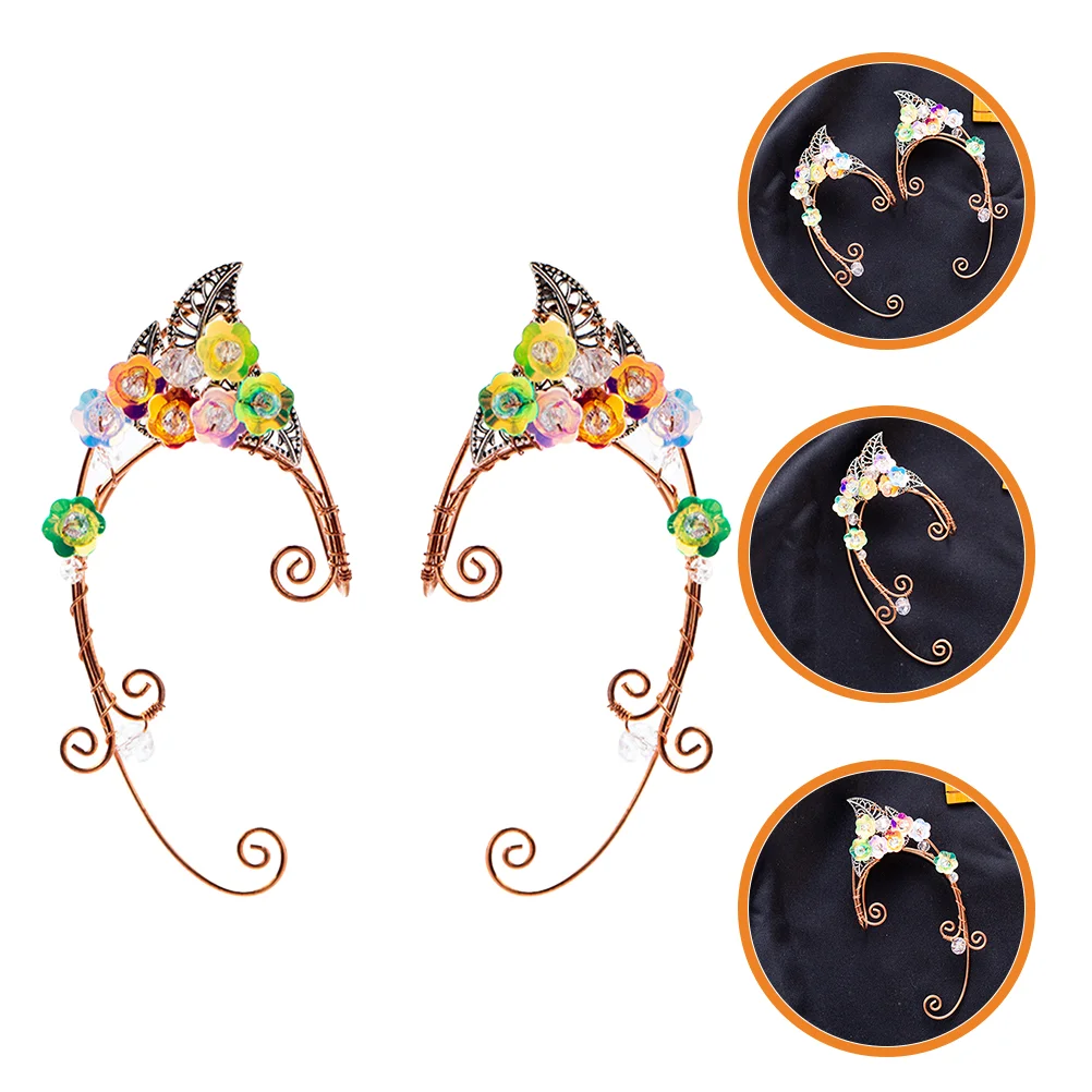 

Pearl Drop Earrings Women Color Sprite Fairy Cuff Elf Ears Clip 8x3.5cm Colorful Copper Cuffs Miss