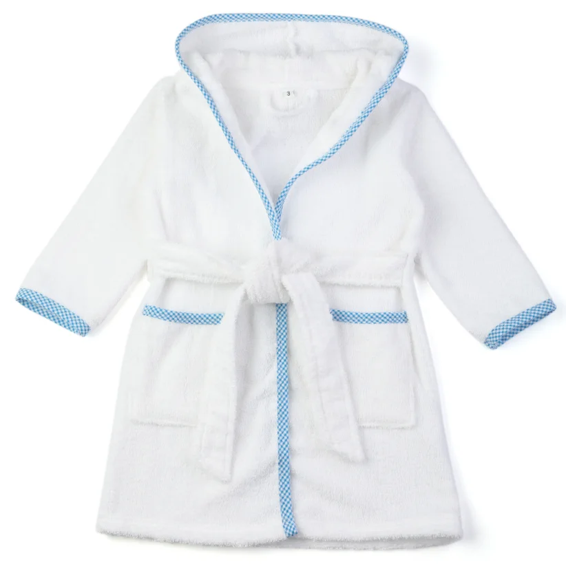 Monogram Bath Robe Boys Belt Cotton Terry Fabric Long Sleeve Button Up With Hat Gilrs Robe For Kids