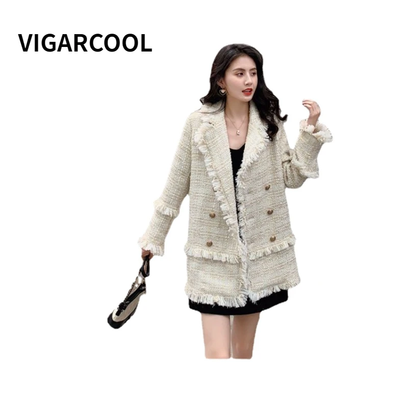 

Celebrity temperament tassel white coat 2023 new spring and autumn small fragrant tweed gentle style loose casual women's coat