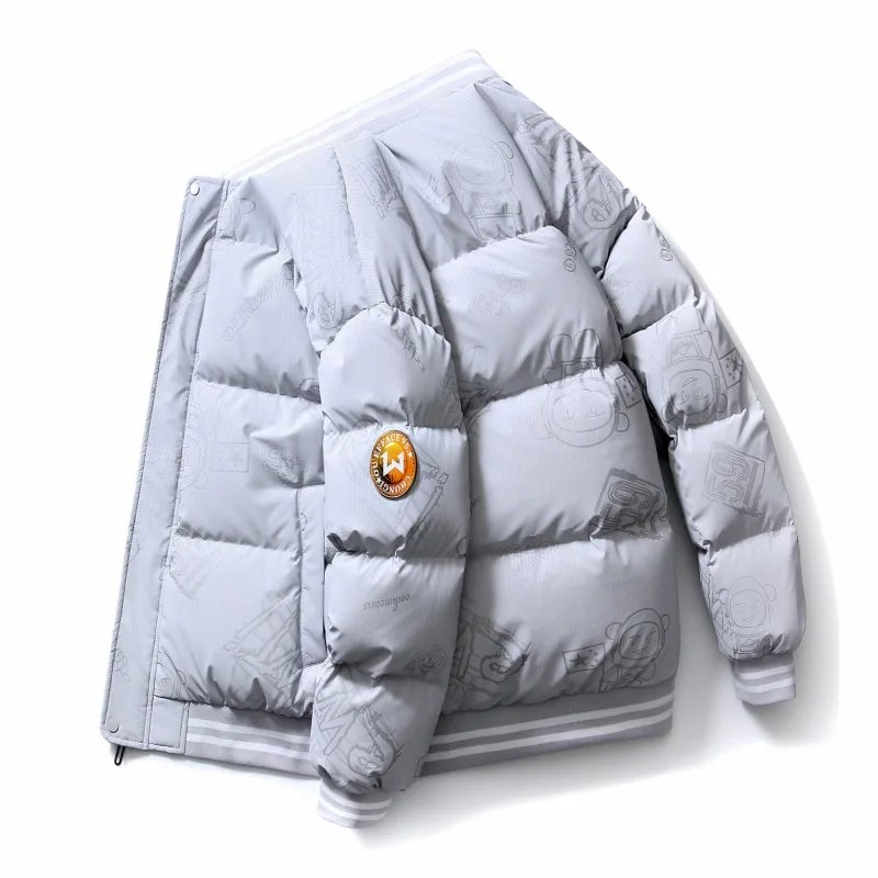 Winter Coat Mens Fashion Printing Thickened Warm Baseball Jackets Korean Version Couple Stand Collar Bread Jacket Parkas