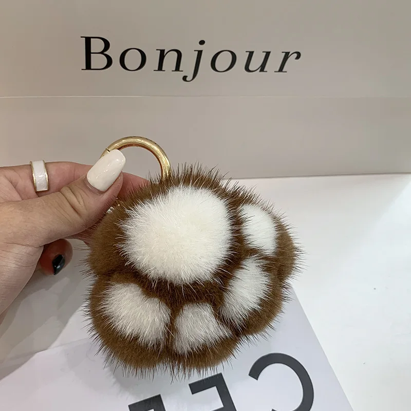 

Cat Claw Women Car Key Pendant Faux Mink Fur Keychain Girl Cute Plush Bag Charm Ornaments Soft Pompom Bear Claw Key Ring Jewelry