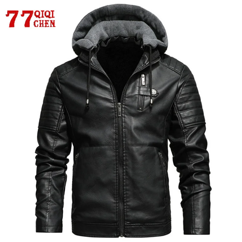 

Winter PU Leater Jackets Men Fleece Liner Multiple Pockets d Motorcycle Jacket Casual Slim Waterproof Windbreaker Biker Coat