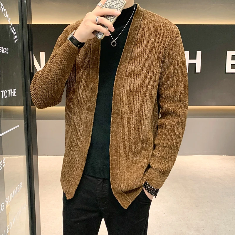 2022 European American Style High-end Slim Men Jacket Wool Men  Knitting Spring and Autumn Fashion Handsome Solid Color Cardigan