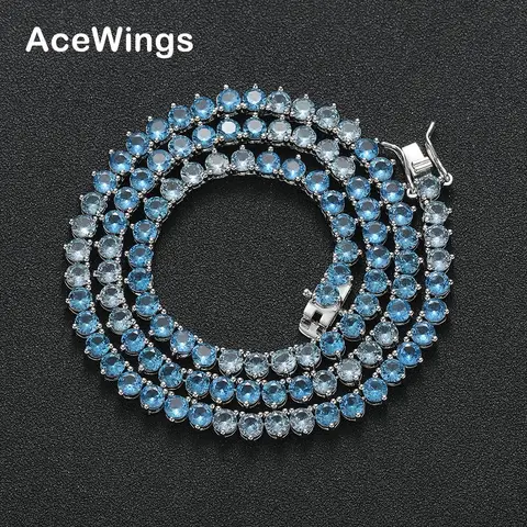 Ожерелье из теннисной цепи шириной 4 мм, цветное теннисное ожерелье с 3 зубцами из яркого синего камня BC164